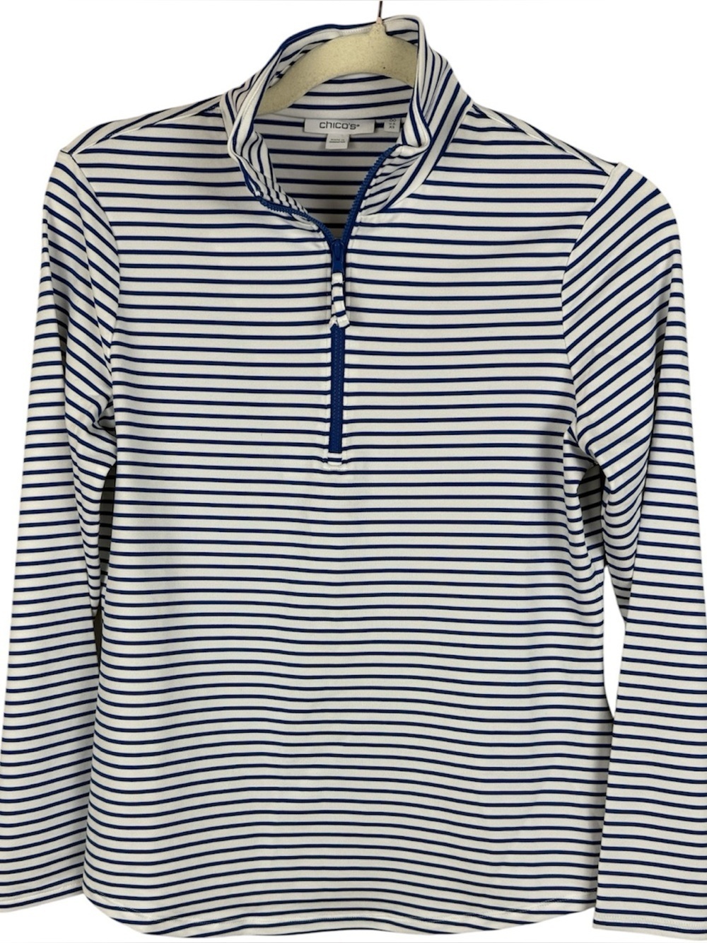 Chico's Nautical Coastal Blue & White Striped 1/4 Zip Pullover Top Size 00 / XS
